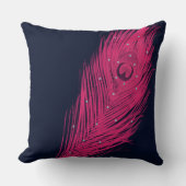 ピンクピーコックフェザーネイビーほぼ黒 クッション (正面)