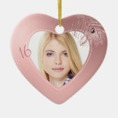 ピンクピーコックフェザー写真テンプレートSweet sixteen セラミックオーナメント (正面)