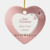 ピンクピーコックフェザー写真テンプレートSweet sixteen セラミックオーナメント (裏面)
