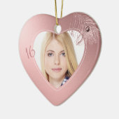 ピンクピーコックフェザー写真テンプレートSweet sixteen セラミックオーナメント (左)