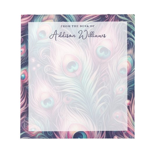 ピンクピーコックフェザー名前をカスタムする ノートパッド (正面)