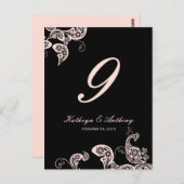 ピンクピーコックフローラ結婚ペイズリーのテーブル番号 ポストカード (正面/裏面)