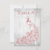ピンクピーコックリーフつる植物テーブルカード 招待状 (正面)
