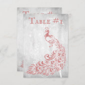 ピンクピーコックリーフつる植物テーブルカード 招待状 (正面/裏面)