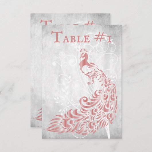 ピンクピーコックリーフつる植物テーブルカード 招待状 (正面/裏面)