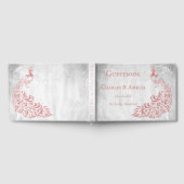 ピンクピーコックリーフつる植物結婚ズゲストブック ゲストブック (全面)