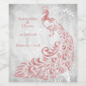 ピンクピーコックリーフつる植物結婚ズワインラベル ワインラベル (シングルラベル)