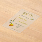 ピンクピースバラw淡い色のグリーン金ゴールド結婚ズ アクリル招待状 (レイダウン)