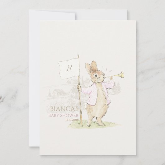 ピンクピーターうさぎバニーの赤ちゃんシャワー サンキューカード (裏面)