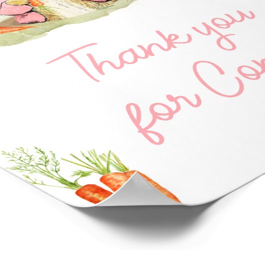 ピンクピーターうさぎ赤ちゃんシャワー感謝来します ポスター (角)