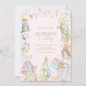 ピンクピーターザラビットファースト誕生日 招待状 (正面)