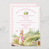 ピンクピーターラビットベビーガールベビーシャワー 招待状 (正面/裏面)