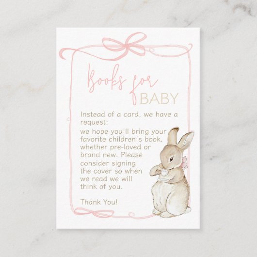 ピンクピーター・ザ・ラビットベアトリックス女の子ベビーシャワー エンクロージャーカード (正面)