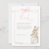 ピンクピーター・ザ・ラビットベアトリックス女の子ベビーシャワー サンキューカード (正面)