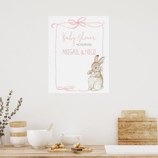 ピンクピーター・ザ・ラビットベアトリックス赤ちゃんシャワーへようこそ ポスター (キッチン)