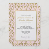 ピンクピーチと金ゴールド結婚ハート 招待状 (正面/裏面)