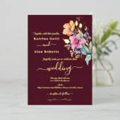 ピンクピーチイエロー開花フォイル招待状 箔招待状 (立ち正面)