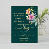 ピンクピーチイエロー開花フォイル招待状 箔招待状 (立ち正面)