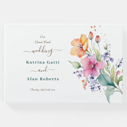 ピンクピーチイエロー開花結婚式招待状 ゲストブック (正面)