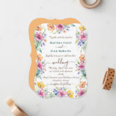 ピンクピーチイエロー開花結婚式招待状 ノートカード (正面/裏面インサイチュ)