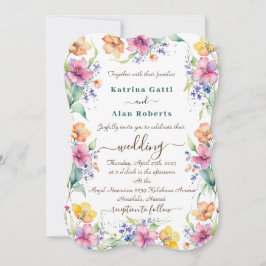 ピンクピーチイエロー開花結婚式招待状 ノートカード