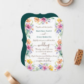 ピンクピーチイエロー開花結婚式招待状 ノートカード (正面/裏面インサイチュ)