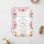 ピンクピーチイエロー開花結婚式招待状 ノートカード (正面/裏面インサイチュ)