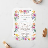 ピンクピーチイエロー開花結婚式招待状 ノートカード (正面/裏面インサイチュ)