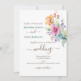 ピンクピーチイエロー開花結婚式招待状 招待状