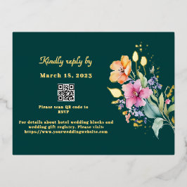 ピンクピーチイエロー開花RSVPフォイルカード 箔招待状ポストカード