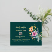 ピンクピーチイエロー開花RSVPフォイルカード 箔招待状ポストカード (立ち正面)