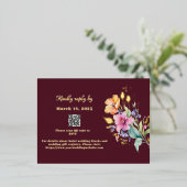 ピンクピーチイエロー開花RSVPフォイルカード 箔招待状ポストカード (立ち正面)