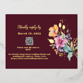 ピンクピーチイエロー開花RSVPフォイルカード 箔招待状ポストカード