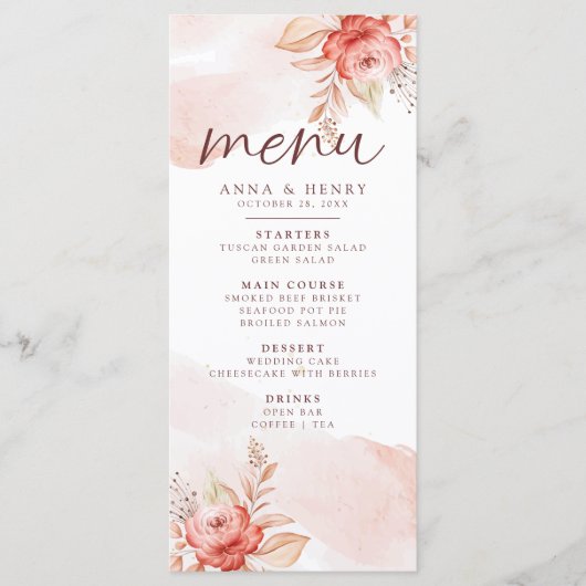 ピンクピーチウォーター葉カラーフローラ結婚ズ メニュー (正面)