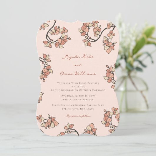 ピンクピーチエレガント花&シックフローラ結婚ズ 招待状 (スタンド正面)