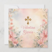 ピンクピーチガールウォーター色バプティスクロスフローラ 招待状 (裏面)