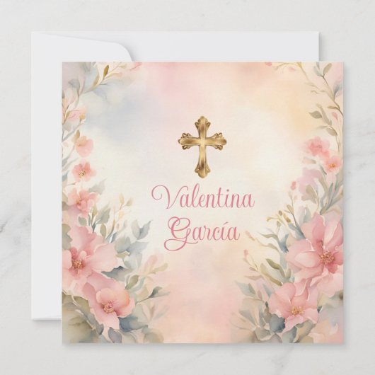 ピンクピーチガールウォーター色バプティスクロスフローラ 招待状 (裏面)