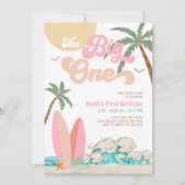 ピンクピーチガールザビッグワンサーフィン1st誕生日 招待状 (正面)
