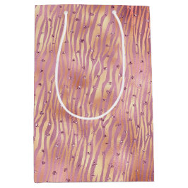 ピンクピーチグリジーグリッタースパークルゼブラプリント ミディアムペーパーバッグ