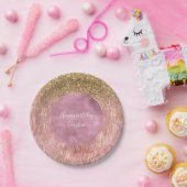 ピンクピーチグリジー金ゴールドグリッタースパークルゼブラプリント ペーパープレート (パーティー)