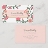 ピンクピーチグリーンフラワーつる植物 名刺 (正面/裏面)