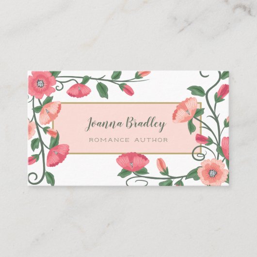 ピンクピーチグリーンフラワーつる植物 名刺 (正面)