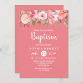 ピンクピーチコーラルウォーター色バプテスマ招待状 招待状 (正面/裏面)