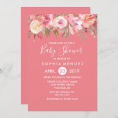 ピンクピーチコーラルウォーター色ベビーシャワー招待状 招待状 (正面/裏面)