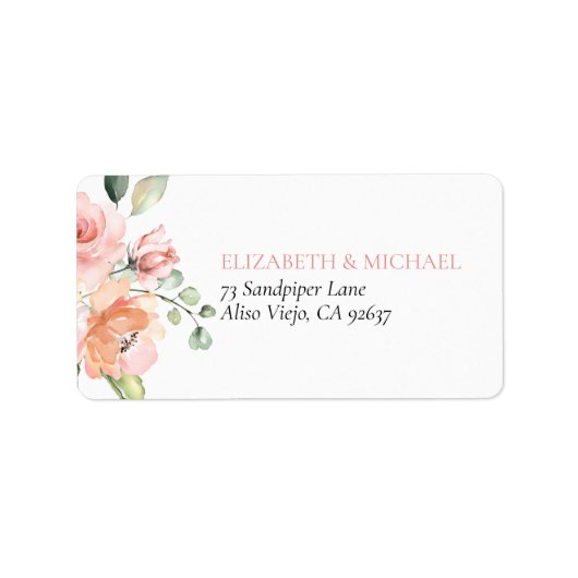 ピンクピーチコーラルフローラユーカリ結婚プス ラベル (正面)