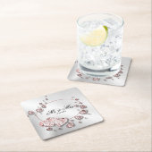 ピンクピーチシャイニーハートジオメトエレガントリ スクエアペーパーコースター (インサイチュ)