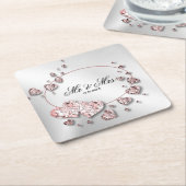 ピンクピーチシャイニーハートジオメトエレガントリ スクエアペーパーコースター (アングル)