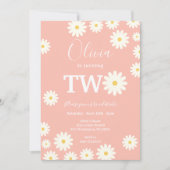 ピンクピーチデイジーフローラ2nd誕生日パーティー 招待状 (正面)