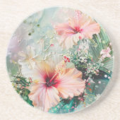 ピンクピーチトロピカルハイビスカスフローラ誕生日 コースター (正面)