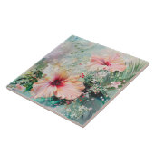 ピンクピーチトロピカルハイビスカスフローラ誕生日 タイル (側面)